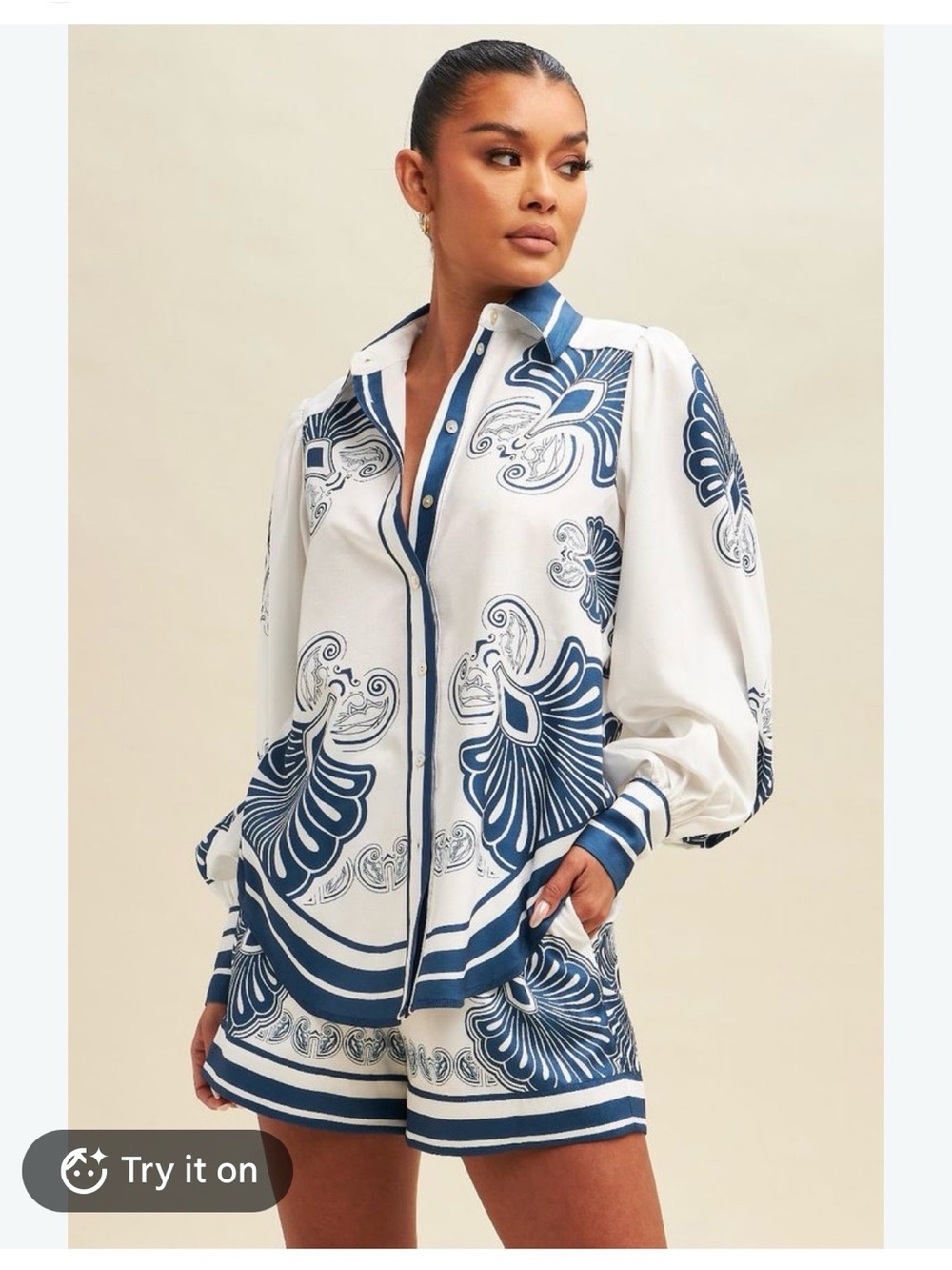 Luxxel White and Navy Printed ROYALTY SHORT-SET